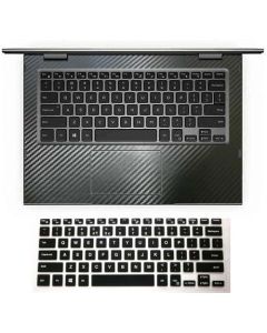 Palmrest Decal Sticker (2-Pack)+ US Layout Keyboard Protector Skin Compatible with Dell Inspiron 13-5368 i5368 13-5378 i5378 13-5379 i5379 (Black Carbon Fiber palmrest Sticker+Black Keyboard Skin)