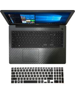 Black Carbon Fiber Palmrest Sticker with Trackpad Cover+ US Layout Black Keyboard Protector Cover Skin for Dell Inspiron 15-3000 Series (15-3583/15-3584/15-3585/15-3593)