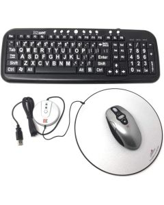 DataCal EZSee Large Print Black Keyboard Bundled with Battery-Free Wireless Mouse & USB Wired Magic Pad
