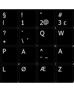 4Keyboard Norwegian Stickers for Keyboard Matte Black Background (14x14) for Desktop, Laptop and Notebook